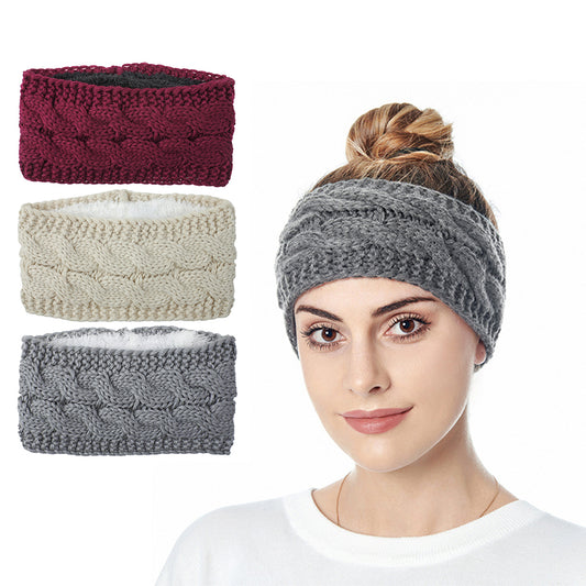 3X Knitted Fleece Lined Headband Beige Wine Red Light Grey