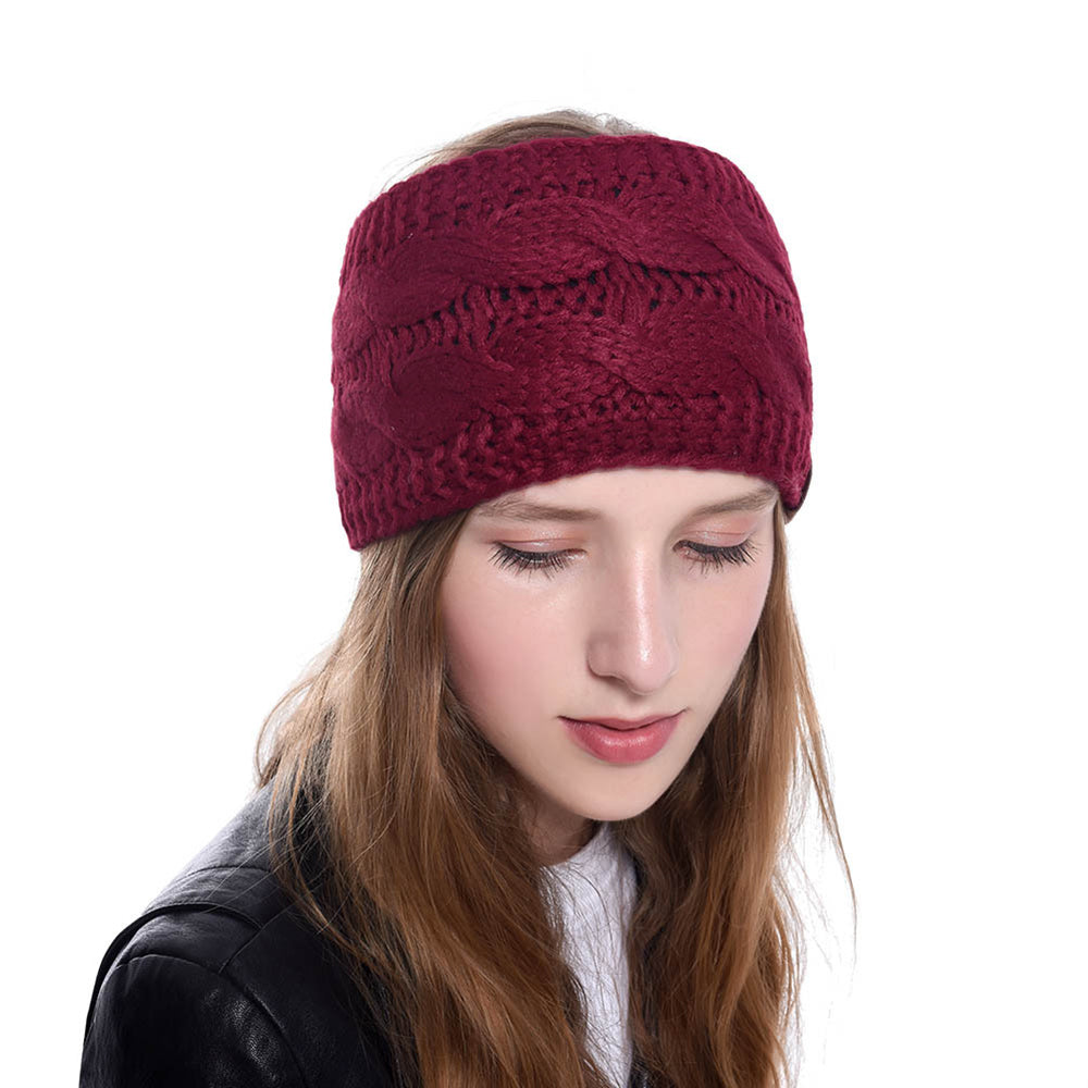 3X Knitted Fleece Lined Headband Beige Wine Red Light Grey