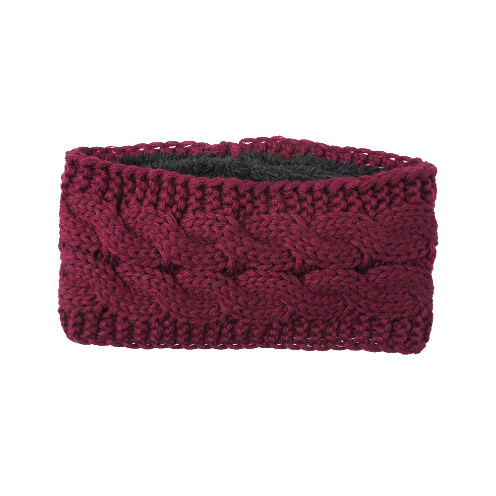 3X Knitted Fleece Lined Headband Beige Wine Red Light Grey
