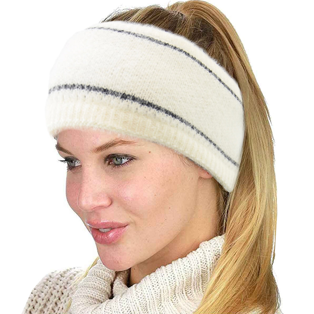 3X Knitted Fleece Lined Headband Khaki Black White