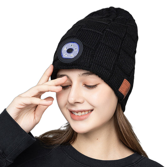 2X Wireless Bluetooth Headphone Beanie LED Lights Hat Black