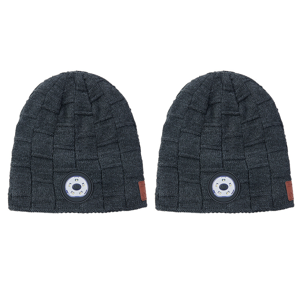 2X Wireless Bluetooth Headphone Beanie LED Lights Hat Dark Grey