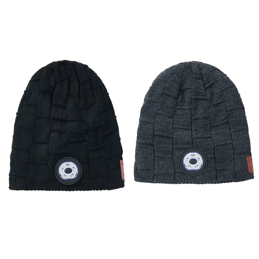 2X Wireless Bluetooth Headphone Beanie LED Lights Hat Black Dark Grey