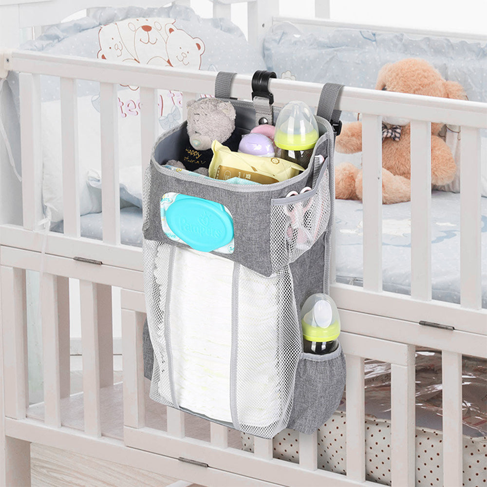 1X Crib Bedside Diaper Storage Bag Hanging Caddy Diaper Organizer