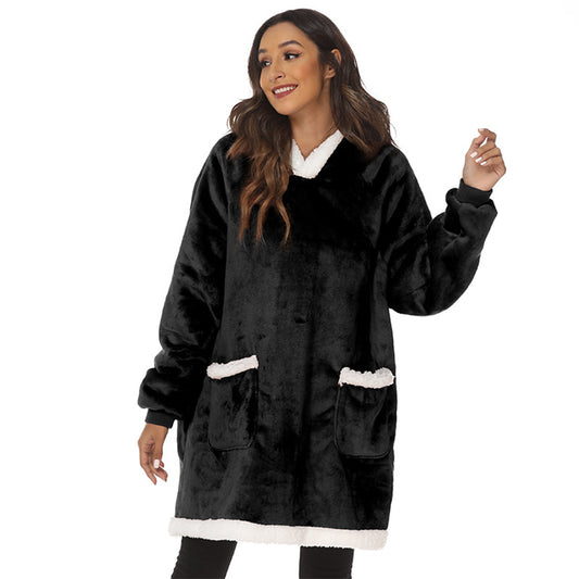 Sherpa Hoodie Blanket Hooded Blanket Oversized Wearable Throw Blanket Black