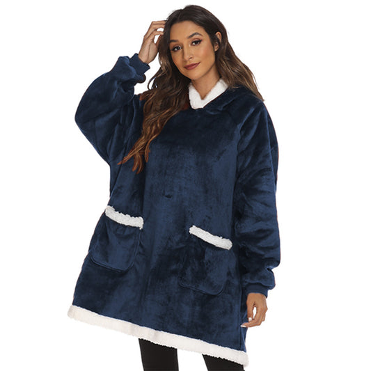 Sherpa Hoodie Blanket Hooded Blanket Oversized Wearable Throw Blanket Navy Blue