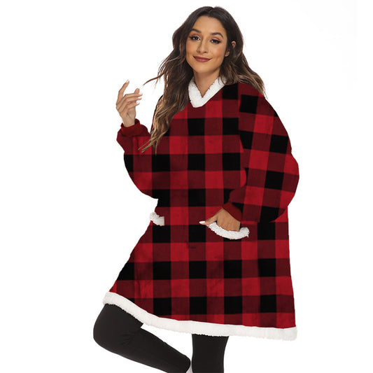 Sherpa Hoodie Blanket Hooded Blanket Oversized Wearable Throw Blanket Red