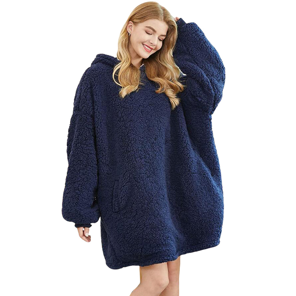 Sherpa Hoodie Blanket Navy Blue