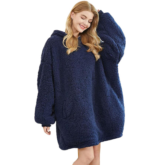 Sherpa Hoodie Blanket Navy Blue