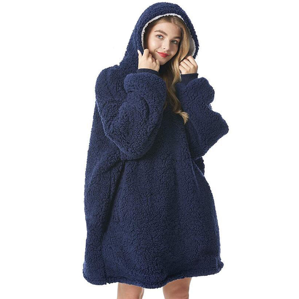 Sherpa Hoodie Blanket Navy Blue