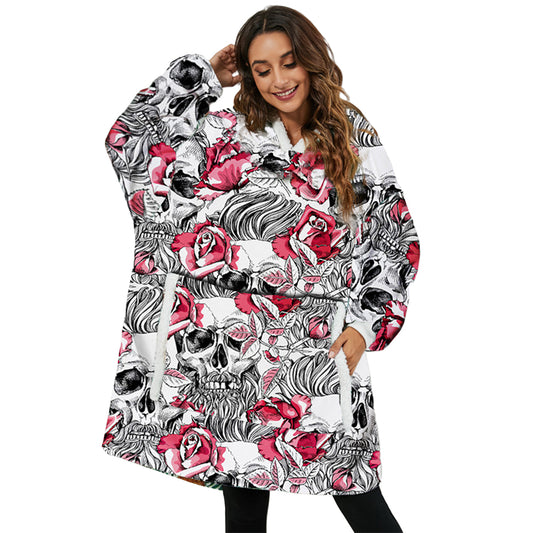 Sherpa Hoodie Blanket Skull Print