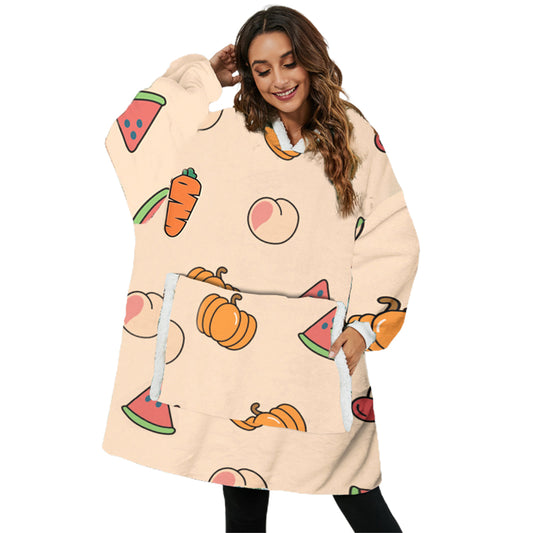 Sherpa Hoodie Blanket Fruit Print