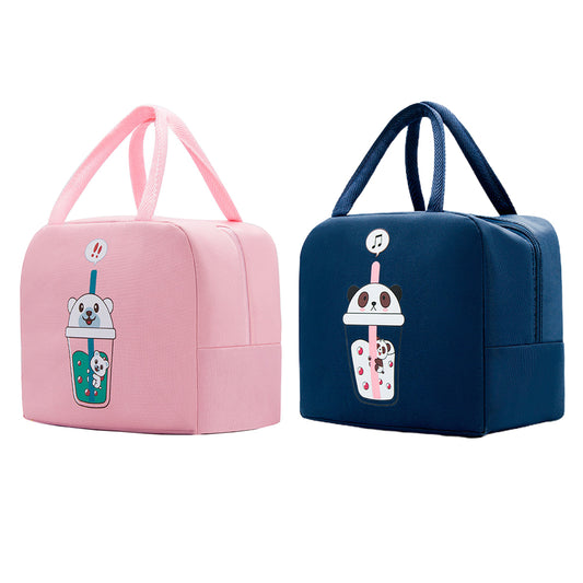 2X Insulated Lunch Bag Pink Navy Blue Small Size