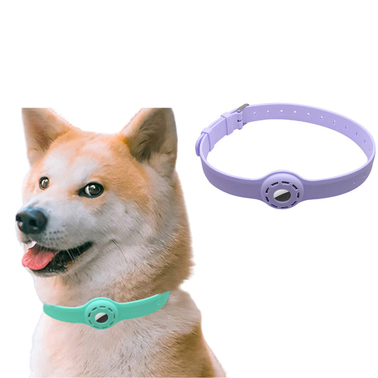 2X Silicone Pet Collar with Protective Case for AirTag Green Purple