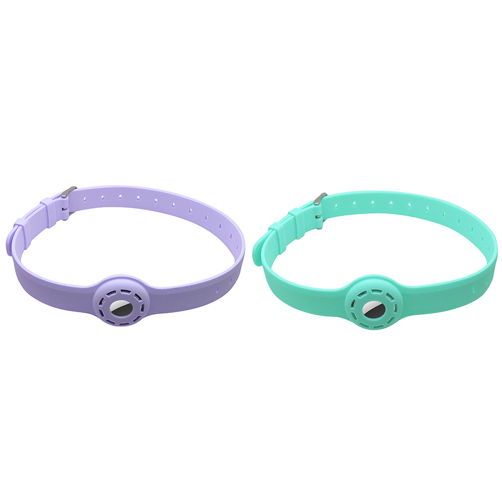 2X Silicone Pet Collar with Protective Case for AirTag Green Purple