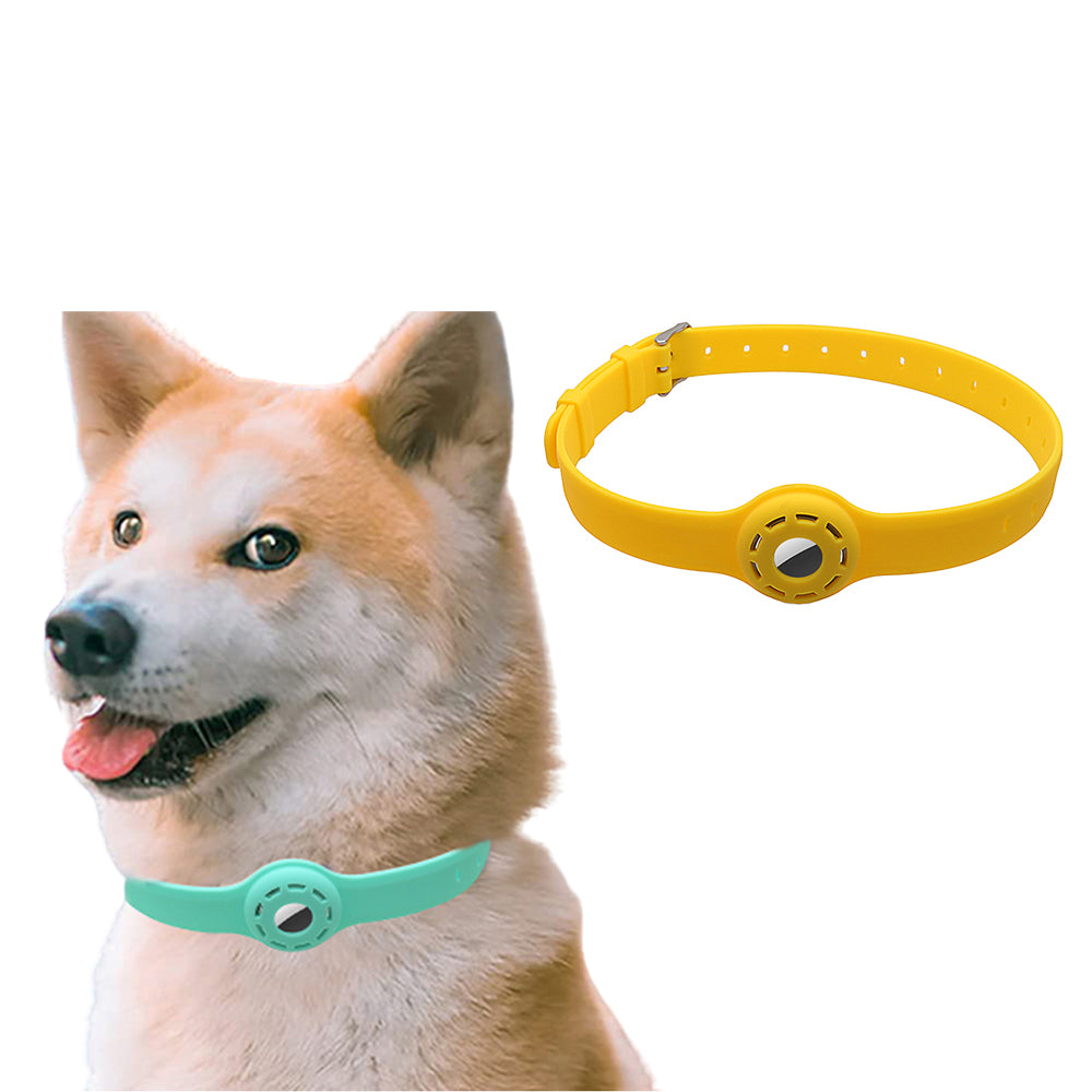 2X Silicone Pet Collar with Protective Case for AirTag Green Yellow