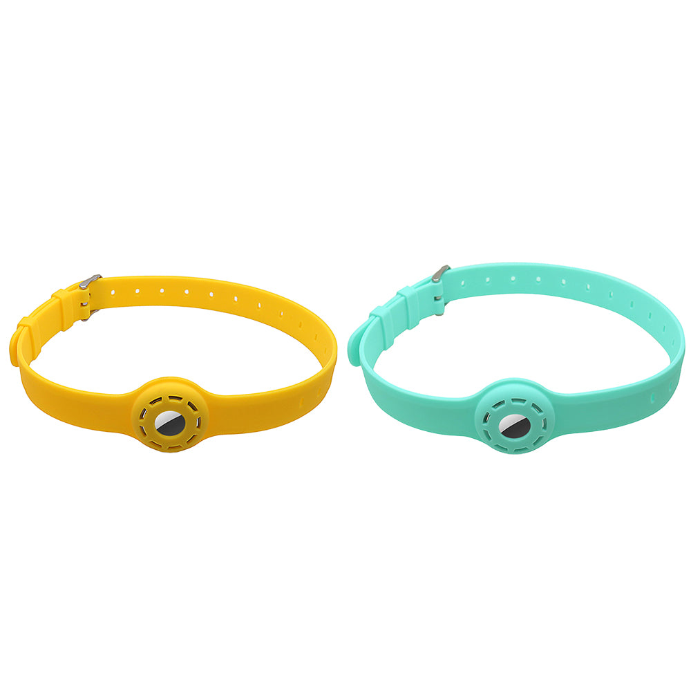 2X Silicone Pet Collar with Protective Case for AirTag Green Yellow