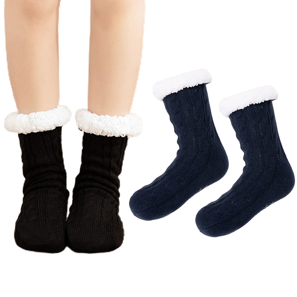 Two Pairs Thickened Adult Warm Sleep Socks Black Navy Blue