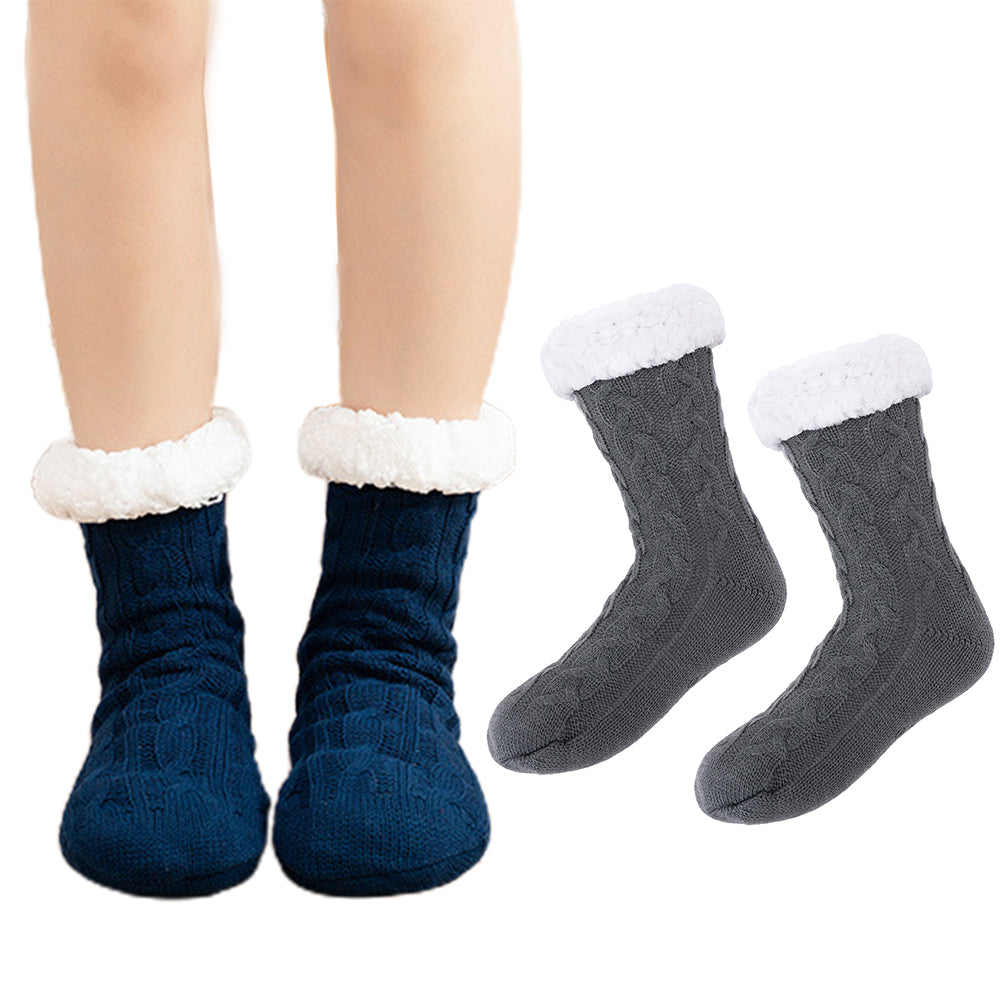 Two Pairs Thickened Adult Warm Sleep Socks Dark Blue Dark Grey