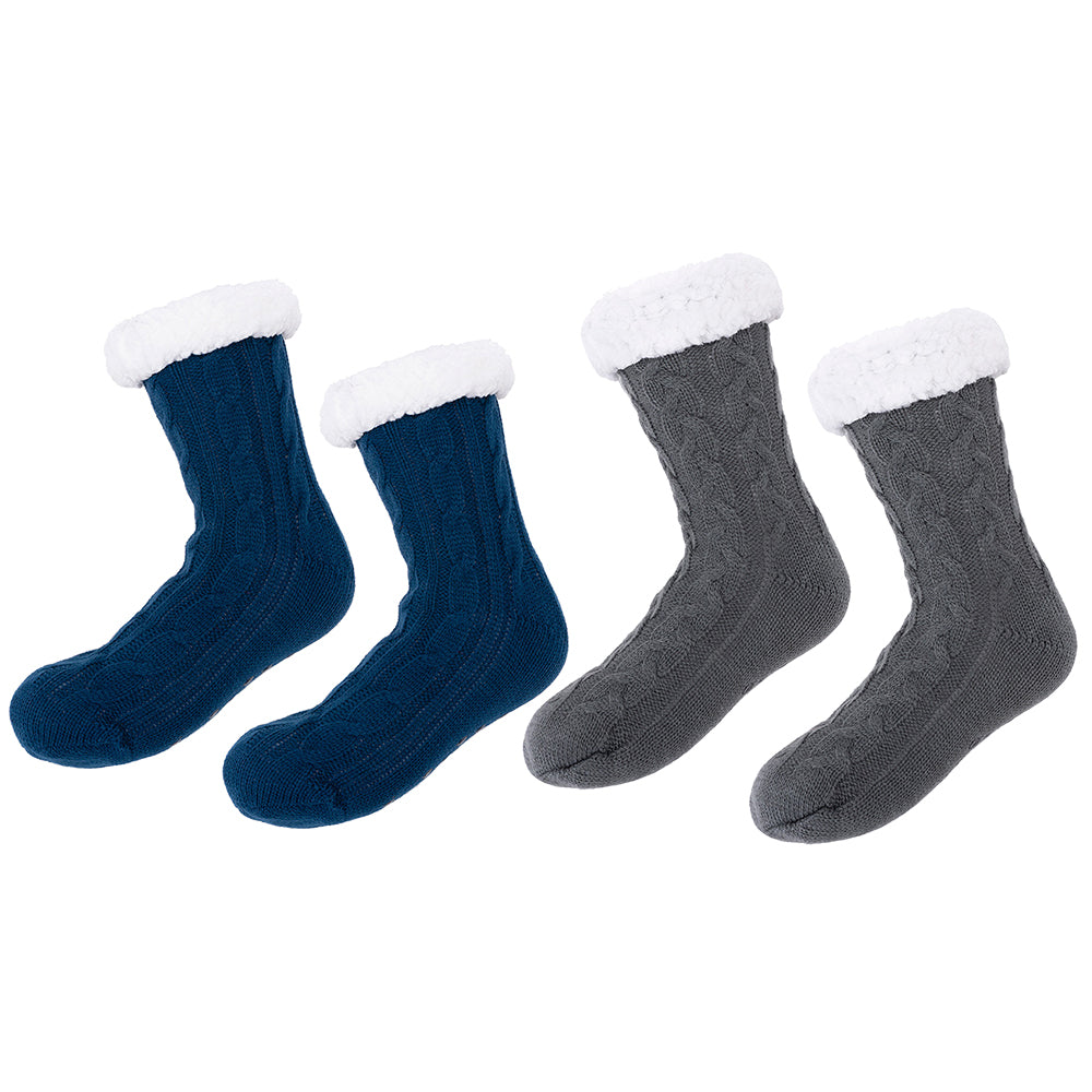Two Pairs Thickened Adult Warm Sleep Socks Dark Blue Dark Grey