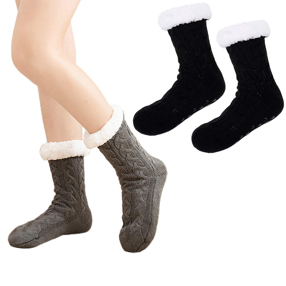 Two Pairs Thickened Adult Warm Sleep Socks Black Dark Grey