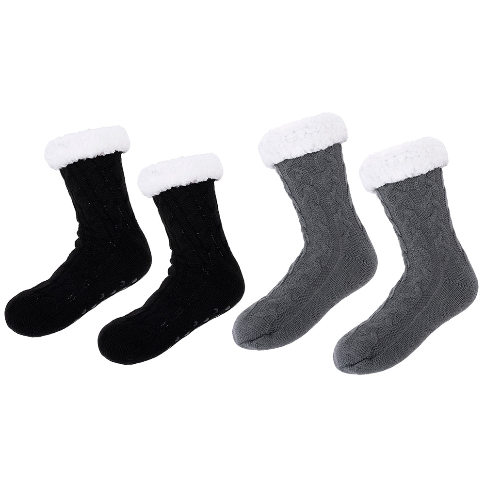 Two Pairs Thickened Adult Warm Sleep Socks Black Dark Grey