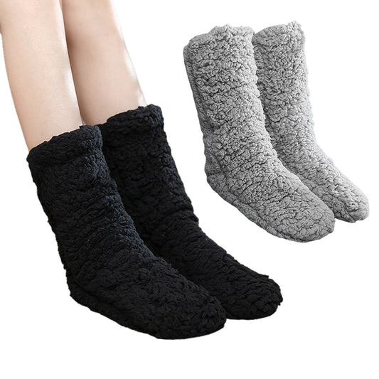 Two Pairs Winter Plush Slipper Socks Black Grey