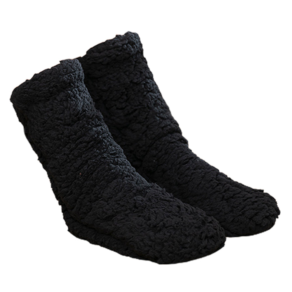 Two Pairs Winter Plush Slipper Socks Black Grey