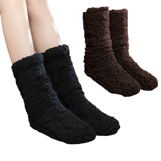 Two Pairs Winter Plush Slipper Socks Black Coffee