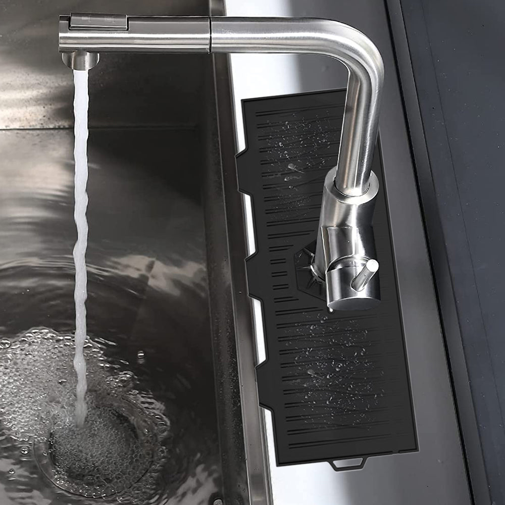 2X Kitchen Silicone Faucet Splash Guard Mat Black Grey