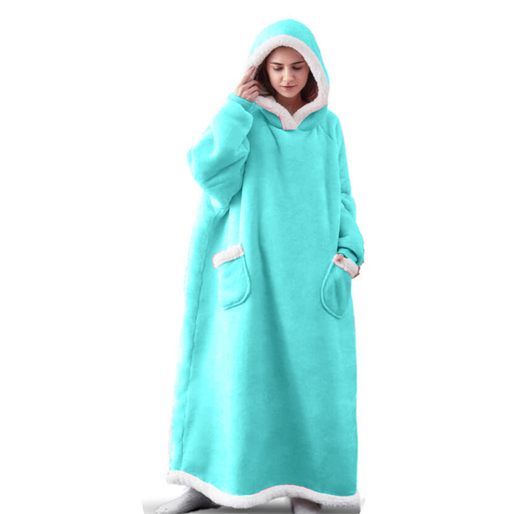 Unisex Sherpa Hoodie Blanket Cyan