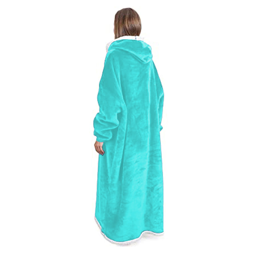 Unisex Sherpa Hoodie Blanket Cyan