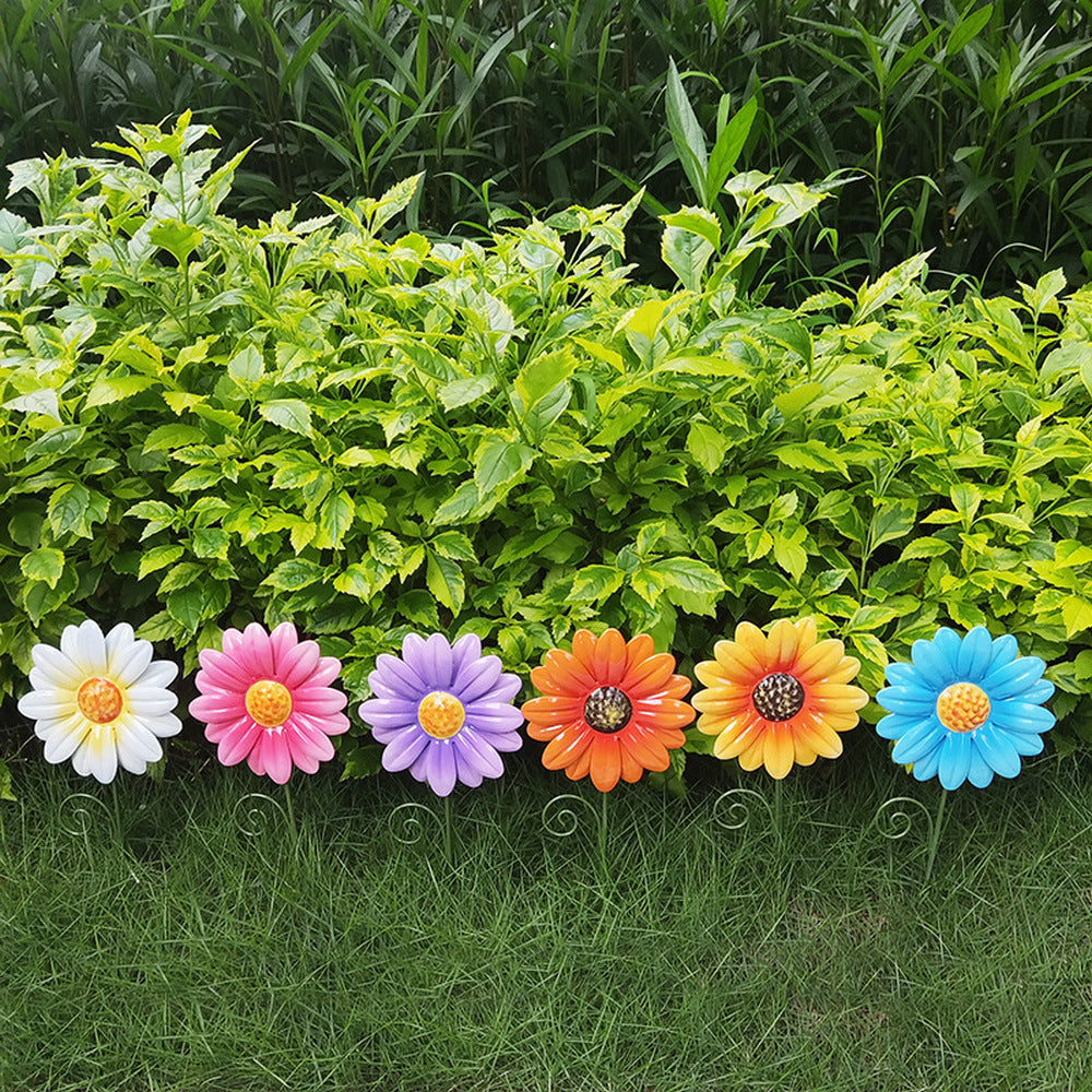 6Pcs Flower Shaped Garden Statues Metal Sculptures