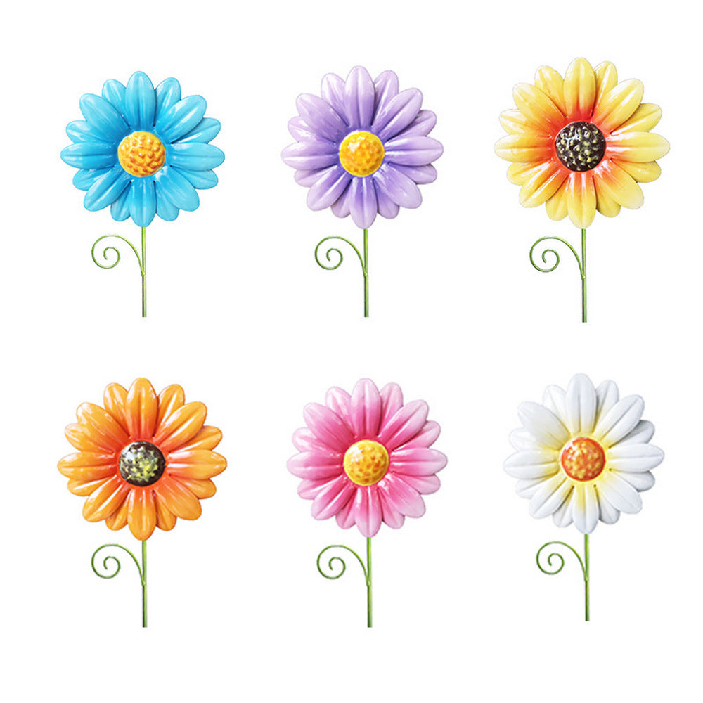 6Pcs Flower Shaped Garden Statues Metal Sculptures