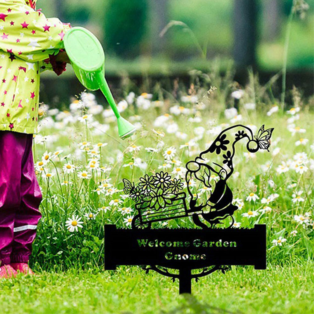 Welcome Gnomes Silhouette Stake Garden Decoration