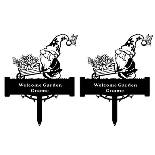 2 X Welcome Gnomes Silhouette Stake Garden Decoration