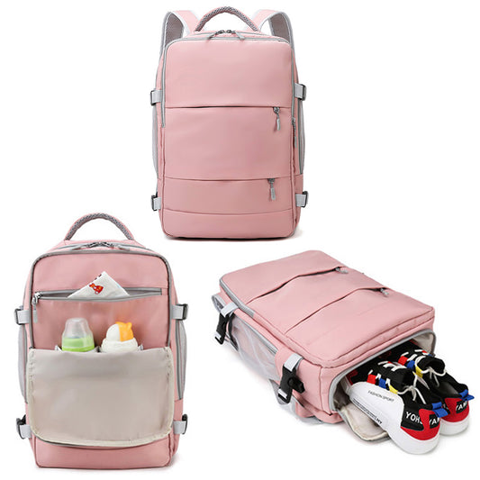 Water Resistant Travel Backpack with USB Port Pink