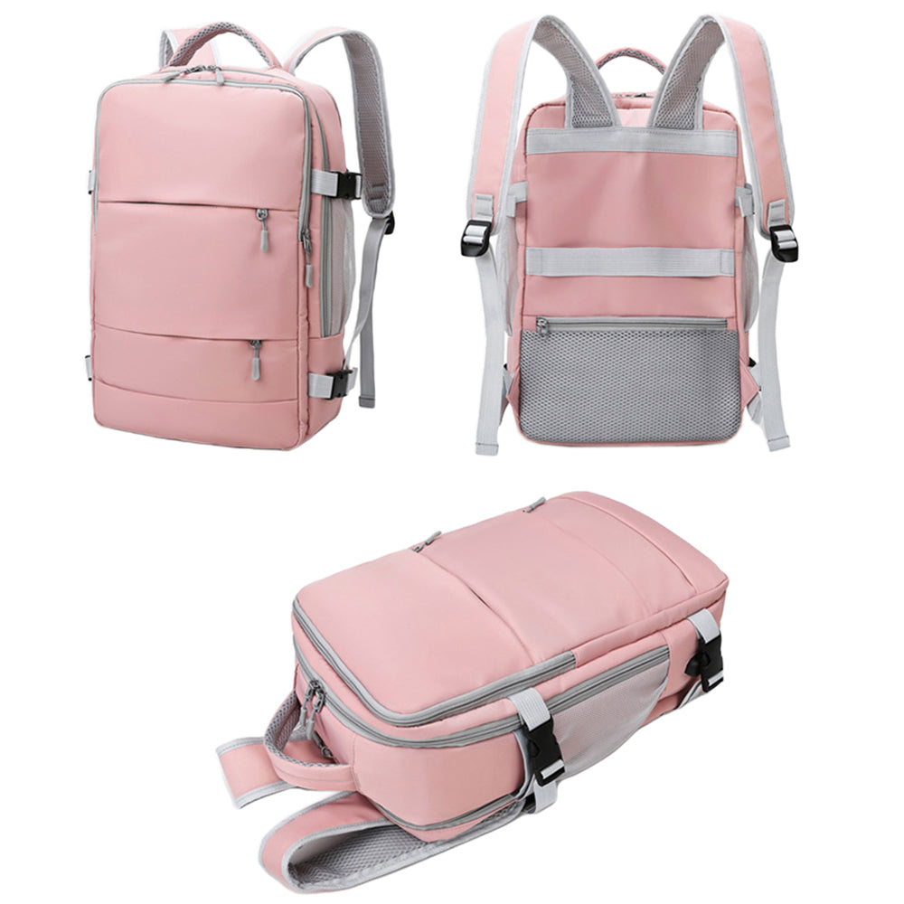Water Resistant Travel Backpack with USB Port Pink