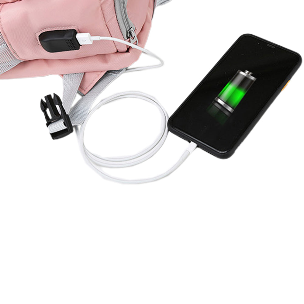 Water Resistant Travel Backpack with USB Port Pink