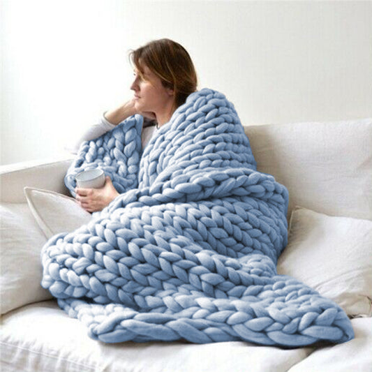 100x100cm Warm Chunky Knit Blanket Throw Blanket Blue
