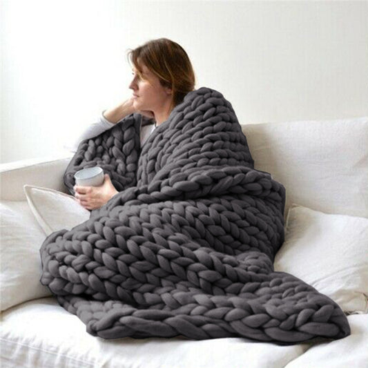 100x100cm Warm Chunky Knit Blanket Throw Blanket Dark Grey
