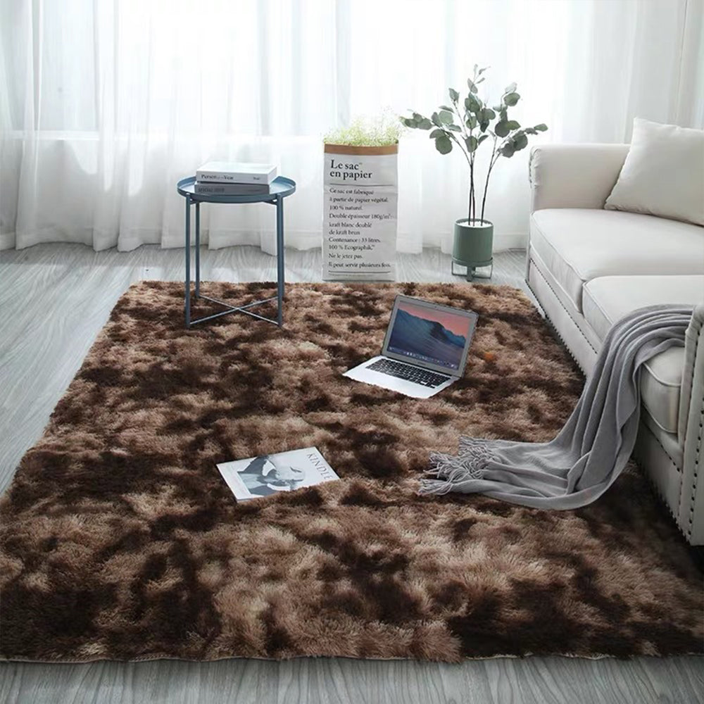 160x80cm Dye Fluffy Plush Rug Floor Carpet Coffee