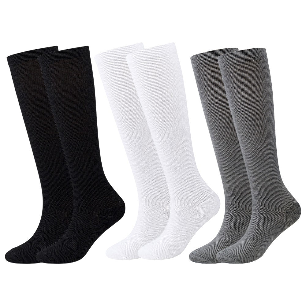 3 Pairs 15-20mmHg Solid Color Knee Length Compression Socks Running Socks L-XL