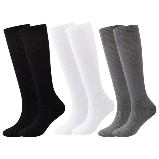 3 Pairs 15-20mmHg Solid Color Knee Length Compression Socks Running Socks L-XL