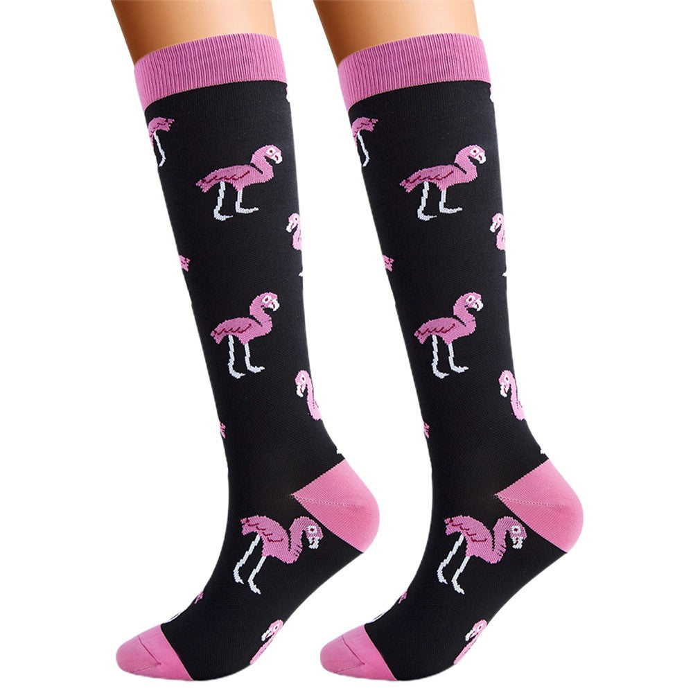 3 Pairs 15-20mmHg Printed Knee Length Compression Socks Running Socks S-M