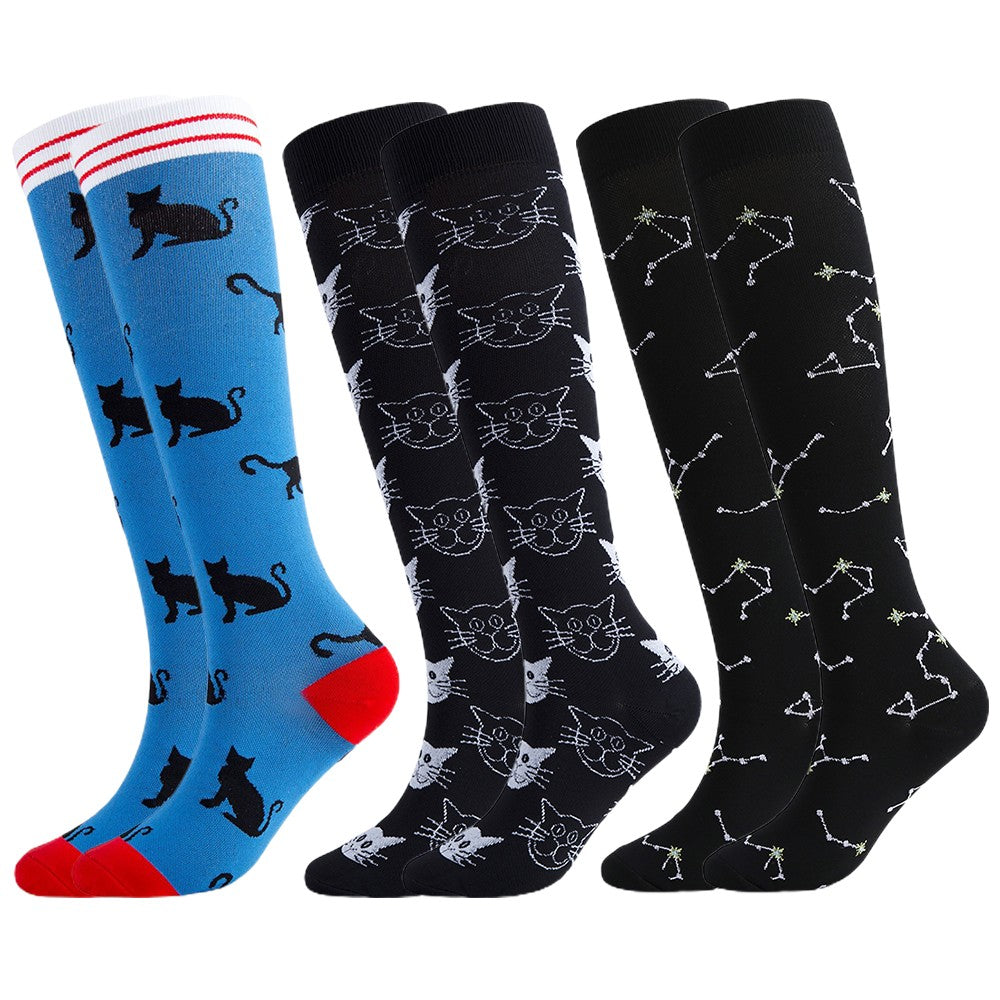 3 Pairs 15-20mmHg Printed Knee Length Compression Socks Running Socks S-M