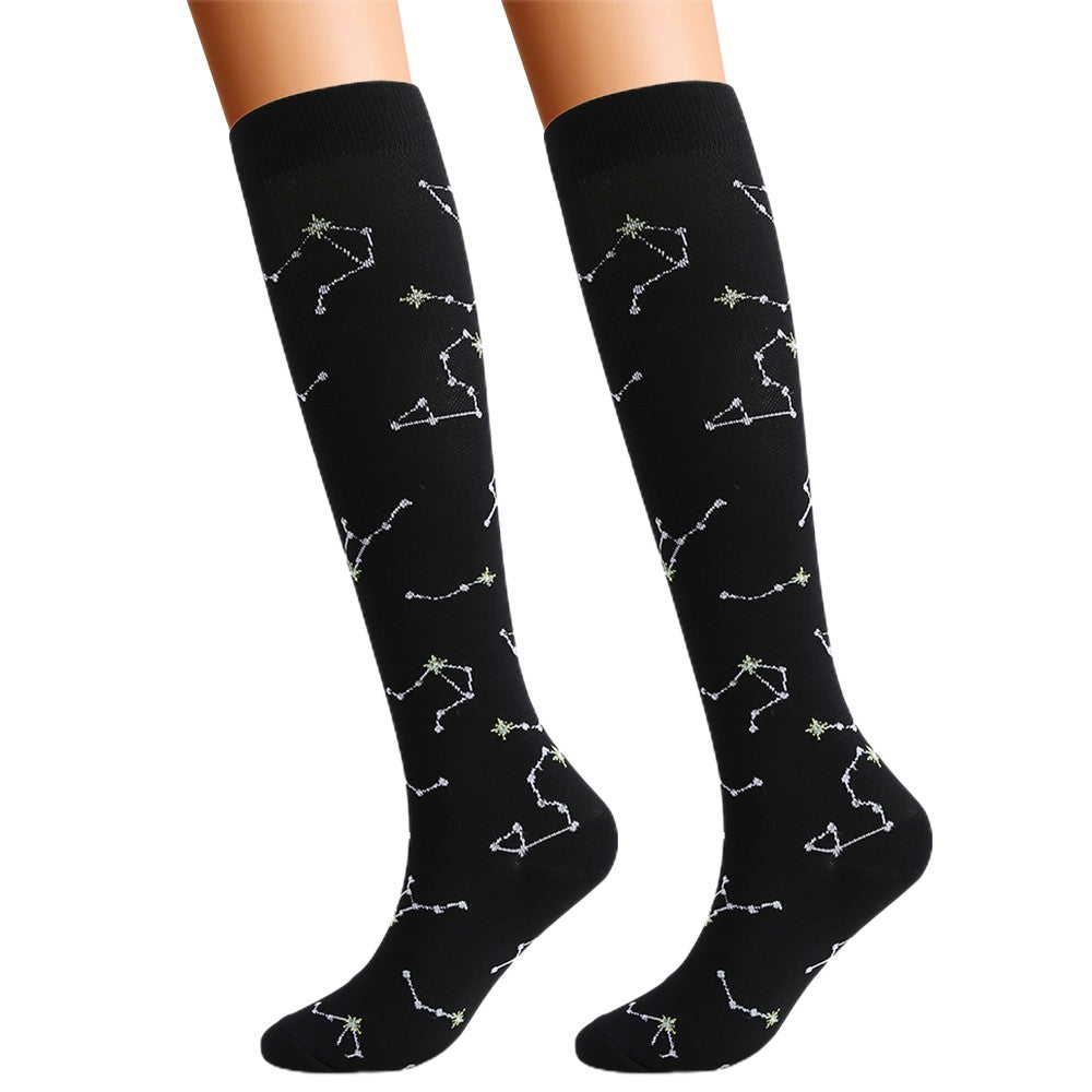 3 Pairs 15-20mmHg Printed Knee Length Compression Socks Running Socks S-M