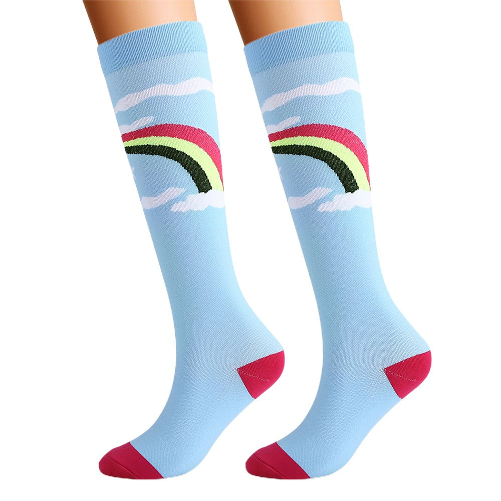 3 Pairs 15-20mmHg Printed Knee Length Compression Socks Running Socks L-XL