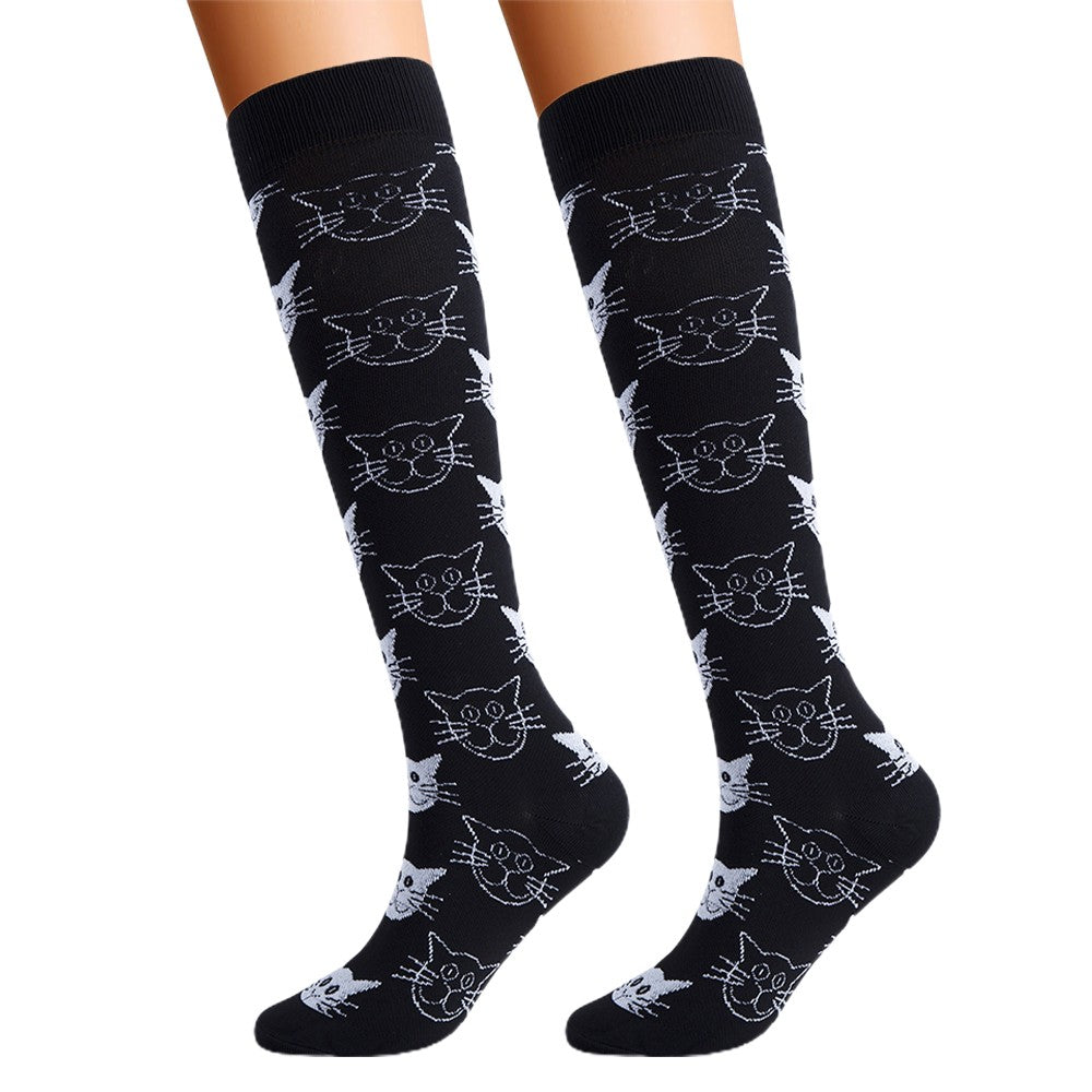3 Pairs 15-20mmHg Printed Knee Length Compression Socks Running Socks L-XL