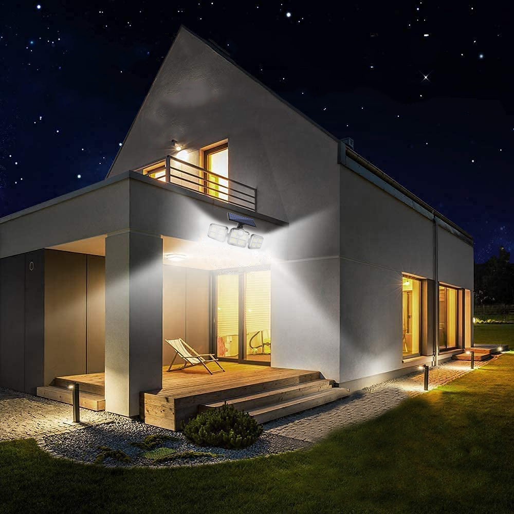 3 Head Motion Sensor Solar Light Wall Lamp with Remote Control